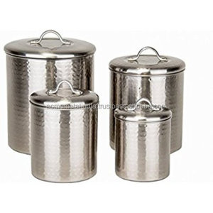 Ensemble de 4 récipients de stockage en acier inoxydable martelé avec finition dorée pour l'organisation de la maison et des ustensiles de cuisine en Inde - Product Image 3