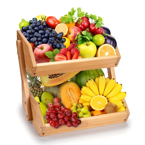 Cesto portafrutta a due livelli <span class=keywords><strong>in</strong></span> bambù, multiuso, per ripiani da cucina, organizer per verdure e pane, disponibile <span class=keywords><strong>in</strong></span> magazzino - Product Image 1