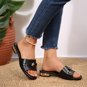 Sandalias Planas de Verano con una Sola Tira de PU para Mujer, con Diseño de Punta Redonda, Hebilla Decorativa Elegante, Cómodas y Casuales para la Playa - Product Image 4