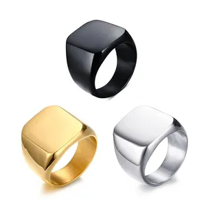 Wholesale Custom Engraved Stainless Steel Men Jewelry Square Gold Blank Signet Ring For Engraving