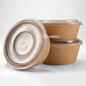 Ciotole en papier conique chinoise jetable avec logo imprimé et couvercle pour nouilles et salades - Product Image 5
