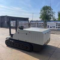 Chariot à palettes électrique télécommandé sur chenilles avec fourches pliables, pompe haute pression, équipement de manutention de précision pour