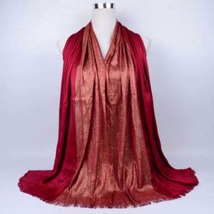 Hot Selling Women Spring Gold Muslim <b>Hijab</b> Shimmer Glitter Long Viscose Scarf - Product Image 6
