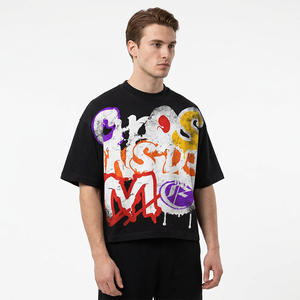 Oversized <b>Men's</b> Black T-Shirt With Dripping Letter Print Back Logo Streetwear Style Short Sleeve O-Neck Jersey Fit - Product Image 6