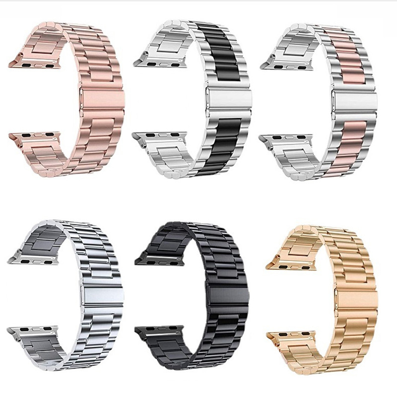 Stainless Steel Band for Apple Watch Three Link Metal Wrist Bracelet Strap for IWatch Smartwatch Band