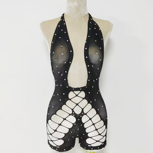 One Piece Mesh Fishnet Weibliche Strass steine Exotischer Neck holder Bad stocking Sexy Seiden strümpfe Stripper Outfits - Product Image 5