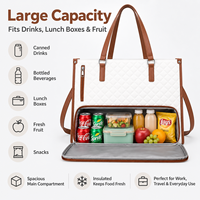 Sac isotherme portable grande capacité en PU de haute qualité, sac de travail et de pique-nique isolé, style vintage et élégant pour femmes