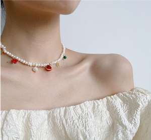 Collar <span class=keywords><strong>de</strong></span> Perlas <span class=keywords><strong>de</strong></span> Agua Dulce Auténticas con Cuentas <span class=keywords><strong>de</strong></span> Colores Dulces y Frutas para Niñas, Joyería Jietao - Product Image 4