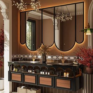 Elegante Mueble de Baño Retro Francés Estilo Old Money, Espejo Arqueado Retroiluminado Único, Mueble de Baño con Doble Lavabo - Product Image 2