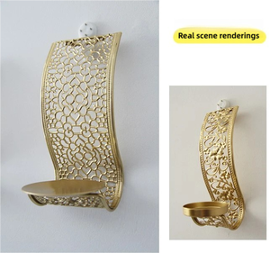 Applique da parete in ferro battuto <span class=keywords><strong>oro</strong></span> antico fatte a mano, <span class=keywords><strong>portacandele</strong></span> da appendere per soggiorno - Product Image 5