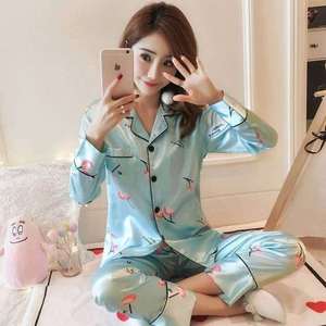 Spitzen-Seiden-Pyjama Damen Blumen-Pyjama Nachtwäsche Sexy 2-teiliges Nachthemd Bild - Product Image 2