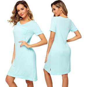 Chemise de nuit en viscose de bambou pour femme, manches courtes, col en V, grandes tailles S à 4X, vente en gros - Product Image 3