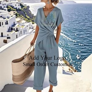 Combinaison décontractée chic pour <span class=keywords><strong>femme</strong></span> à col en V, jambes larges et manches chauve-souris - Product Image 4