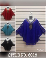 Chemisier Kaftan Femme Grande Taille en Georgette Brodé de Perles et Paillettes, Col en V, Manches Longues, Style Unique, Écologique, Printemps