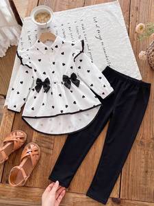 Conjunto de Dos Piezas para Niña, Primavera-Otoño 2026, Camisa Irregular con Estampado de Corazón y Leggings, Moda Infantil - Product Image 6