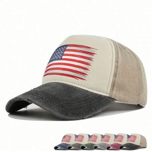 หมวกแก๊ปทรงแด๊ดฮัทผ้าคอตตอนวอชลายพิมพ์ธงชาติอเมริกัน มีสินค้าพร้อมขาย - Product Image 1