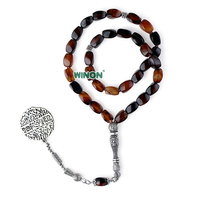 Chapelet rayé en pierre naturelle Winon Coffee, forme torsadée, 8*12mm, 33 perles pour la prière, cadeau musulman classique, style vente en gros
