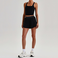 Set Olahraga Wanita 2 Potong dengan Logo Custom, Tank Top Kerah Kotak, Celana Pendek Pinggang Elastis, Cocok untuk Gym, Yoga, dan Kegunaan Sehari-hari