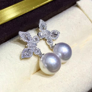 Orecchini Pendenti con Perle Akoya in Argento 925, Design a Fiore, Perle Coltivate AAA Rotonde Bianche, Gioielli da Sposa, Stile Classico da Donna - Product Image 1