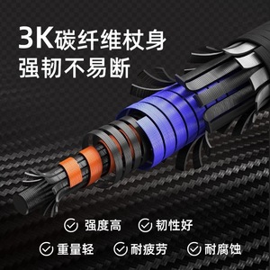Bâton de randonnée en fibre de carbone, trois sections télescopiques, ultraléger, avec poignée en liège et embout en acier - Product Image 2