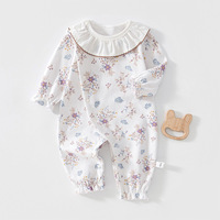 Combinaison pour bébé fille en coton doux avec col à volants, manches longues, poignets à volants et boutons-pression, tenue décontractée pour la maison, vente en gros