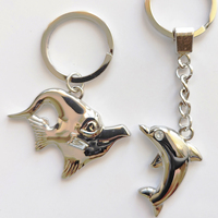 Porte-clés personnalisé en alliage de zinc, motif de dessin animé 3D orca dauphin, imprimé en typographie pour les amateurs d'organismes marins