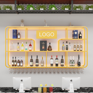 New Home Furniture Wall-mounted Red Wine Rack Luminous Display Restaurants Billiard <strong>Halls</strong> Counter Bar Wood Panel Metal Modern - Product Image 5