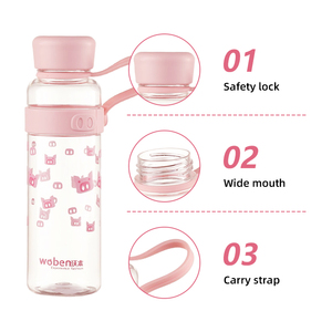 Botella de Agua de <span class=keywords><strong>PC</strong></span> de 520 ml a Prueba de Fugas, Diseño de Cerdito de Dibujos Animados, <span class=keywords><strong>Boca</strong></span> Ancha con Correa de Transporte, Portátil, Reutilizable y Ecológica - Product Image 2