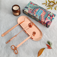Vente en gros Mini kit d'entretien des bougies Coupe-mèche de luxe en acier inoxydable Set d'outils pour bougies modernes pour les soins à domicile Plateau avec emballage