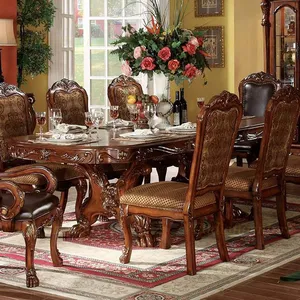 欧洲仿古餐桌椅套装古典奢华木制雕刻餐厅家具全套