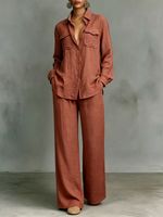 Ensemble chemise et pantalon large à jambe droite pour femme, grande taille, décontracté et polyvalent, avec ceinture à la taille, deux pièces