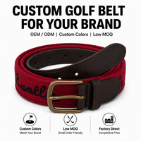 Sabuk Golf Bordir Kulit Nabati Desain Khusus dengan Logo Merek Anda untuk Pria, Dilengkapi Gesper Pin Kuningan Solid
