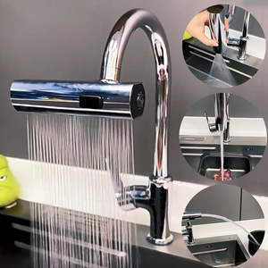Robinet de cuisine cascade au design moderne avec dispositif anti-éclaboussures, bulleur rotatif, extension de bec et raccord universel - Product Image 3