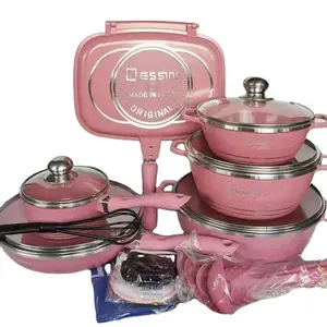 Dessini 23Pcs Kookgerei Set Maifan Stone Gegoten Kookgerei Set Non-stick Pot Met Gehard Glazen Deksel voor Keuken