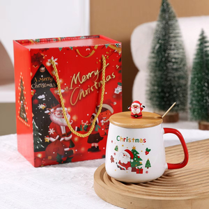 Dễ thương Santa Claus và Cây giáng sinh thiết kế gốm <span class=keywords><strong>Mug</strong></span> với nắp và muỗng cổ điển xuyên biên giới nước cup quà tặng cho các bên - Product Image 2