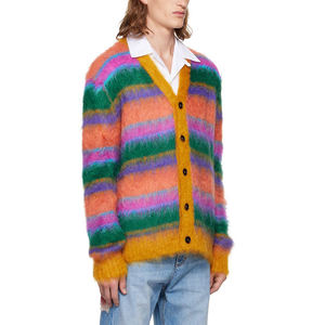 Pull pour hommes avec LOGO personnalisé OEM et ODM tricots en mohair pelucheux à manches longues tricotés hiver rayé cardigan en mohair pour hommes pull en tricot - Product Image 5