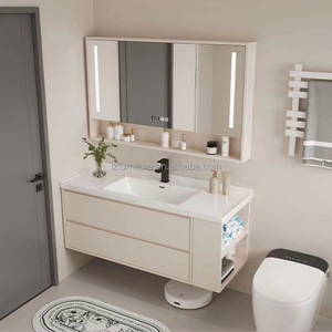 Modern Design PVC Bathroom Vanity Cabinet <b>Mirror</b> Water-Resistant Home Use Sink Cabinetry with Ceramic Basin Wholesale Vanities - Product Image 4