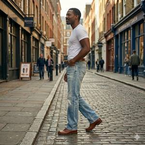 Jeans pour hommes en denim coupe droite vintage bootcut, style streetwear décontracté, effet délavé Monkey Wash, avec logo personnalisé, en coton, vente en gros - Product Image 1