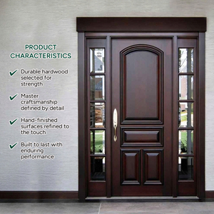 Puerta de Entrada de Madera Sólida con Paneles Laterales de Vidrio, Diseño Tradicional, Abatible, para Uso Exterior en Villas y Apartamentos - Product Image 2