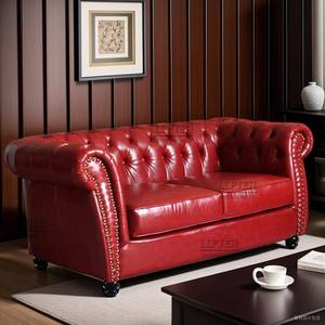 חום קלאסי שעווה עור אדום ערפילד מלון ספה ריהוט סיגרים בר קפה אמריקאי הישן רטרו 1 + 2 + 3 ספה - Product Image 3