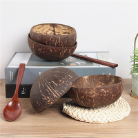 Bol en Noix de Coco Fait à la Main Écologique avec Bols à Dessert Naturels et Ensembles de Cuillères en Bois Fournisseur Végan pour Salades, Lot de Gros
