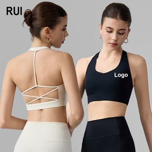RUIQUWIN Wholesale Women's Halter <b>Neck</b> Yoga Tank Tops Hollow Out Breathable Chest <b>Pads</b> Sports Bras Push Up Fitness Workout Wear - Product Image 1