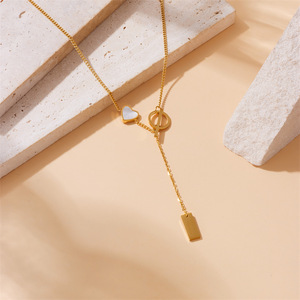 Fashionable Heart Shape Stainless Steel Necklace Gold Plated Pendant OT Buckle Chain Jewelry Gift For Women - Product Image 2