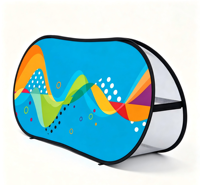 Support publicitaire ovale pliable en tissu imprimé personnalisé en forme de haricot, 62x120/100x200cm, pour sponsorisation et événements