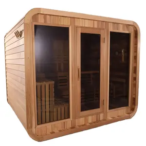 Wholesale Price Custom Red Cedar Traditional Dry Steam Square Sauna with Harvia Stove Rocks