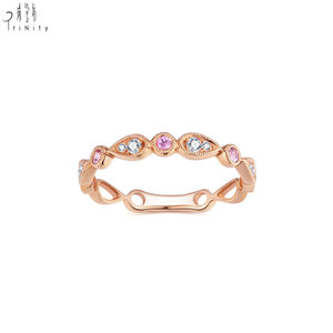 Anillo apilable de oro macizo de 18 quilates con zafiro rosa natural y diamantes naturales, estilo retro, de Hong Kong Fine Jewelry Band Wholesale, para mujer. - Product Image 4