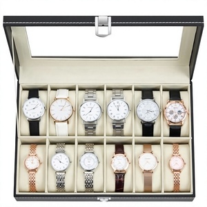 Boîte de présentation de montres de luxe, étui de rangement en cuir pour 12 montres avec fenêtre transparente, boîte organisatrice pour collectionneur de montres-bracelets - Product Image 1