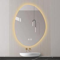 Miroir de salle de bain LED sur mesure de forme irrégulière, mural, anti-buée, éclairé par l'avant et rétroéclairé, double commande tactile