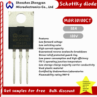 Diode Schottky Zhengyan Micro MBR30100CT 30A 100V TO-220AB pour le contrôle industriel et la gestion de l'alimentation, conforme RoHS