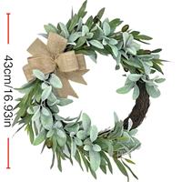 Guirlande Artificielle Moderne Faite à la Main de Haute Qualité en Feuilles d'Olivier en Forme d'Oreille de Mouton, en Plastique, Non Lumineuse, 43cm, Quatre Saisons, pour Porte et Mur